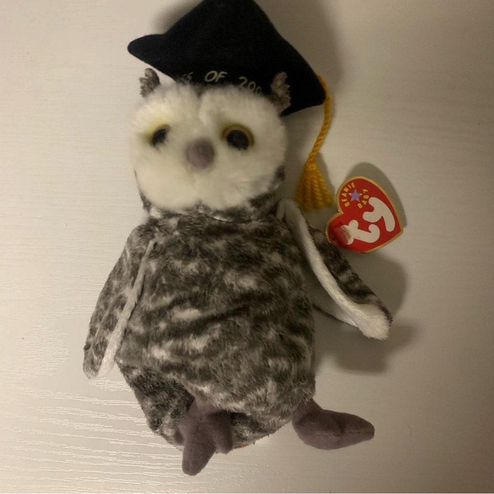 Ty Smart Graduation Owl Plush in Gray and White